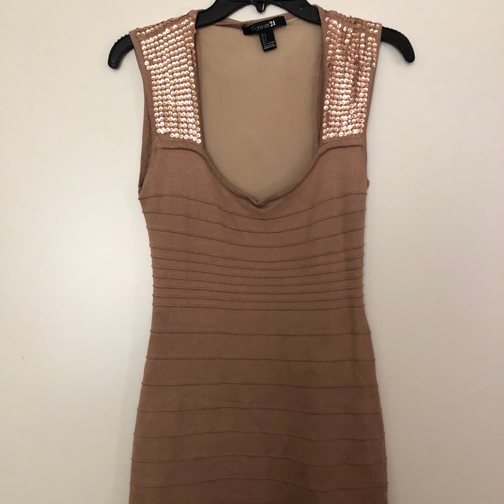 Women's tan and rose gold sleeveless dress